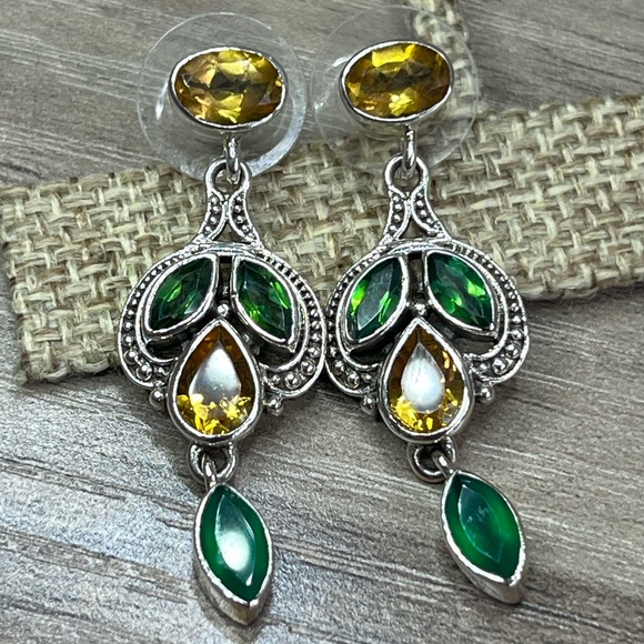 Nicky Butler One-of-a-Kind SS Citrine, Topaz Multi Gem Marquise Drop Earrings - Picture 2 of 12